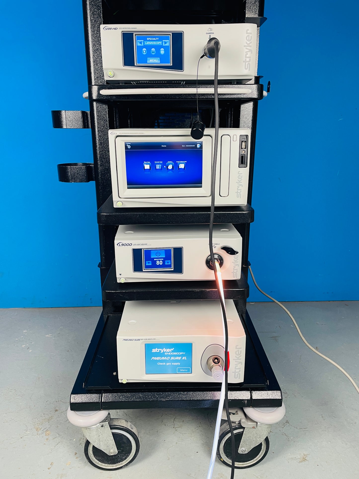 patient profile was created and images were successfully saved in SDC3 HD. L9000 light source lamp provides good brightness, Camera Console and Camera Head is in excellent conditions. PNEUMO SURE insufflator was fully tested with CO2 gas. Printer is working and produces good images.