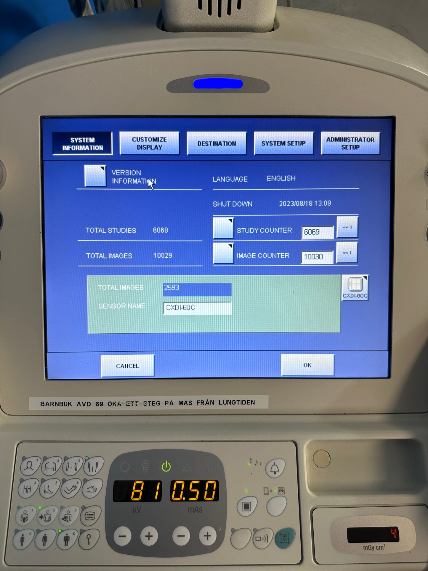 SHIMADZU MobileDaRt Evolution Portable X-Ray