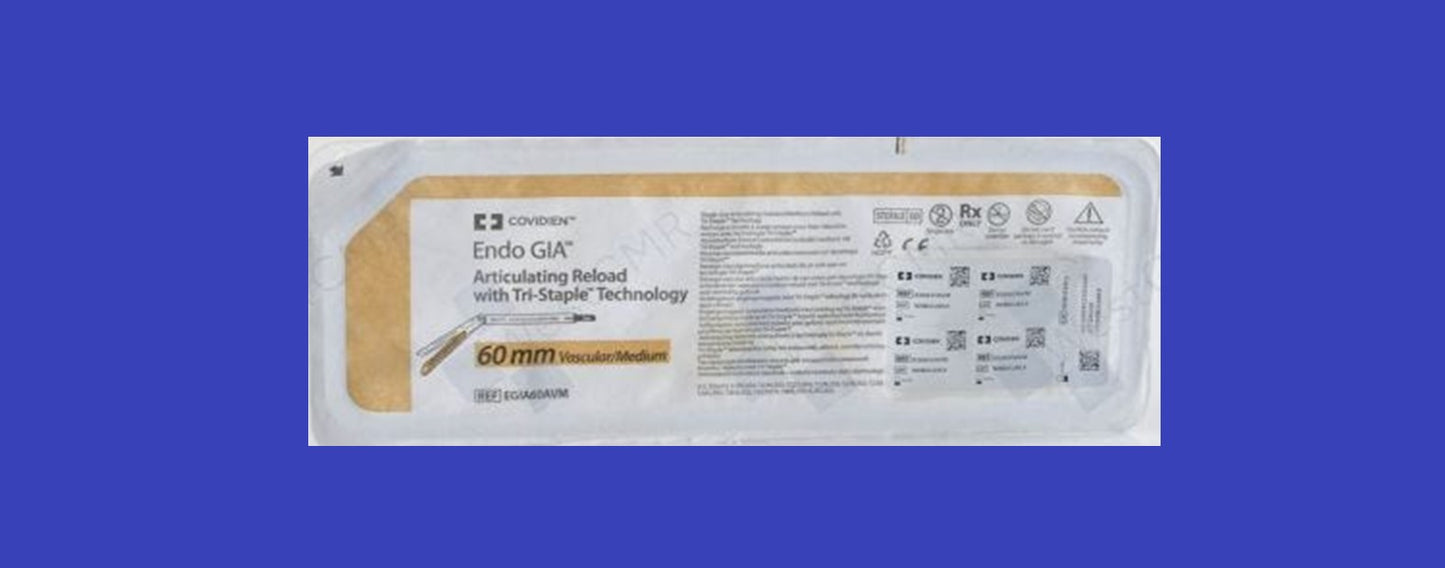 COVIDIEN ENDO GIA ARTICULATING RELOAD WITH TRI-STAPLE TECHNOLOGY, 60MM VASCULAR/MEDIUM EGIA60AVM