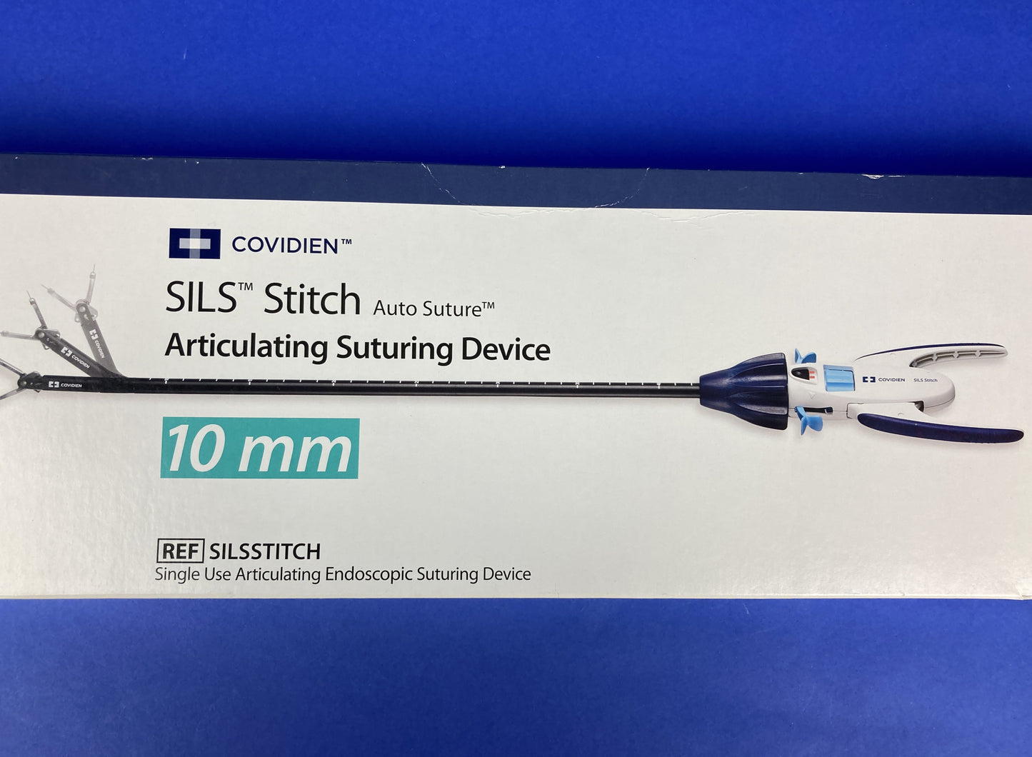 Covidien Sils articulating suturing device 75 degree distal shaft articulation, 360 degree needle jaw tip rotation, and additional shaft length.