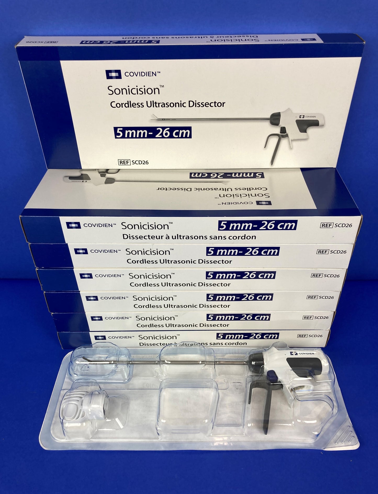 Covidien Sonicision™ dissector is a cordless ultrasonic device for vessel sealing and dissection with a tapered, curved jaw that provides access and visualization