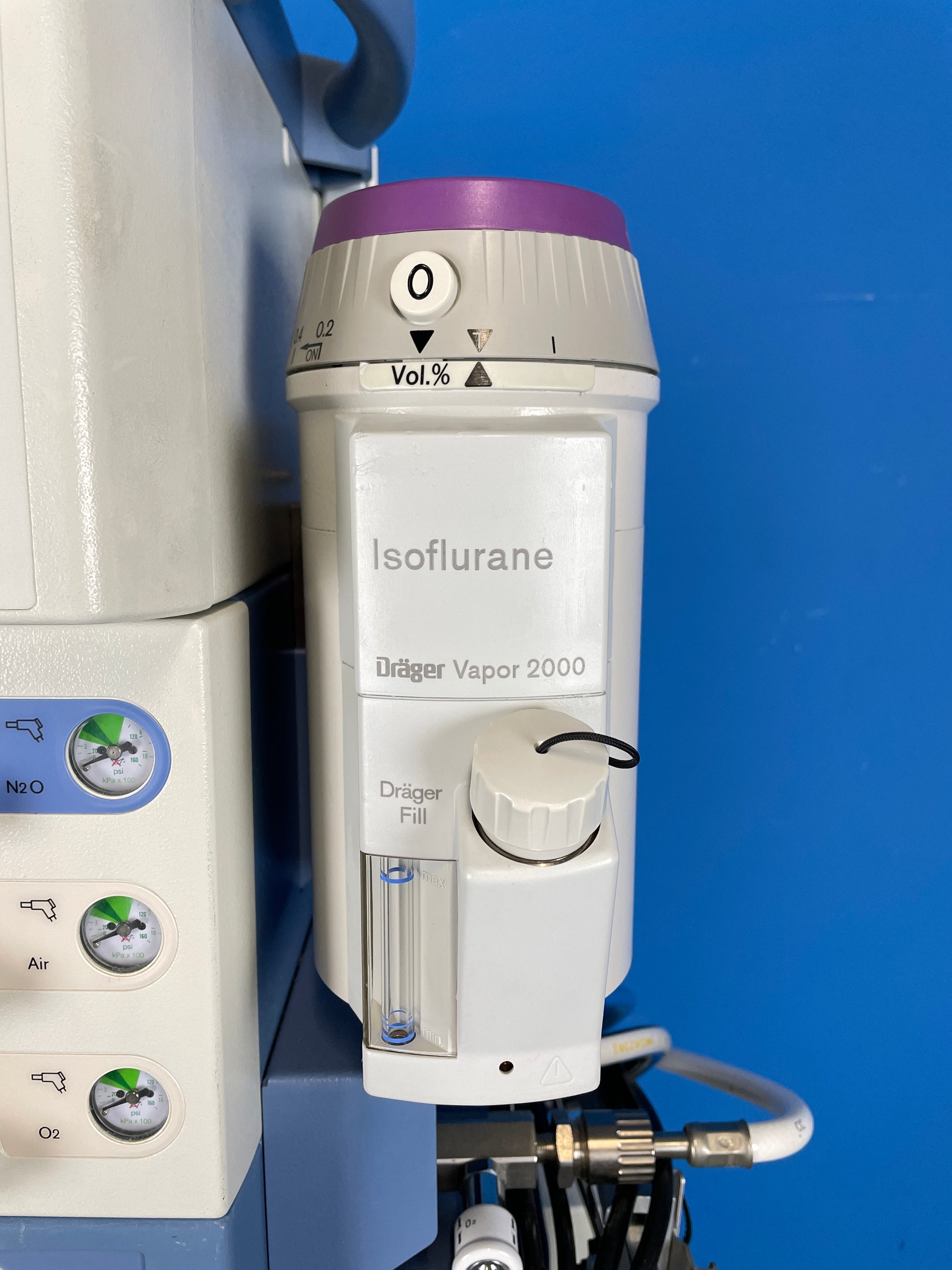 Drager Vapor anesthetic agent vaporizer Is used to enrich the fresh gas with a precisely metered quantity of vapor from the liquid anesthetic agent being used.