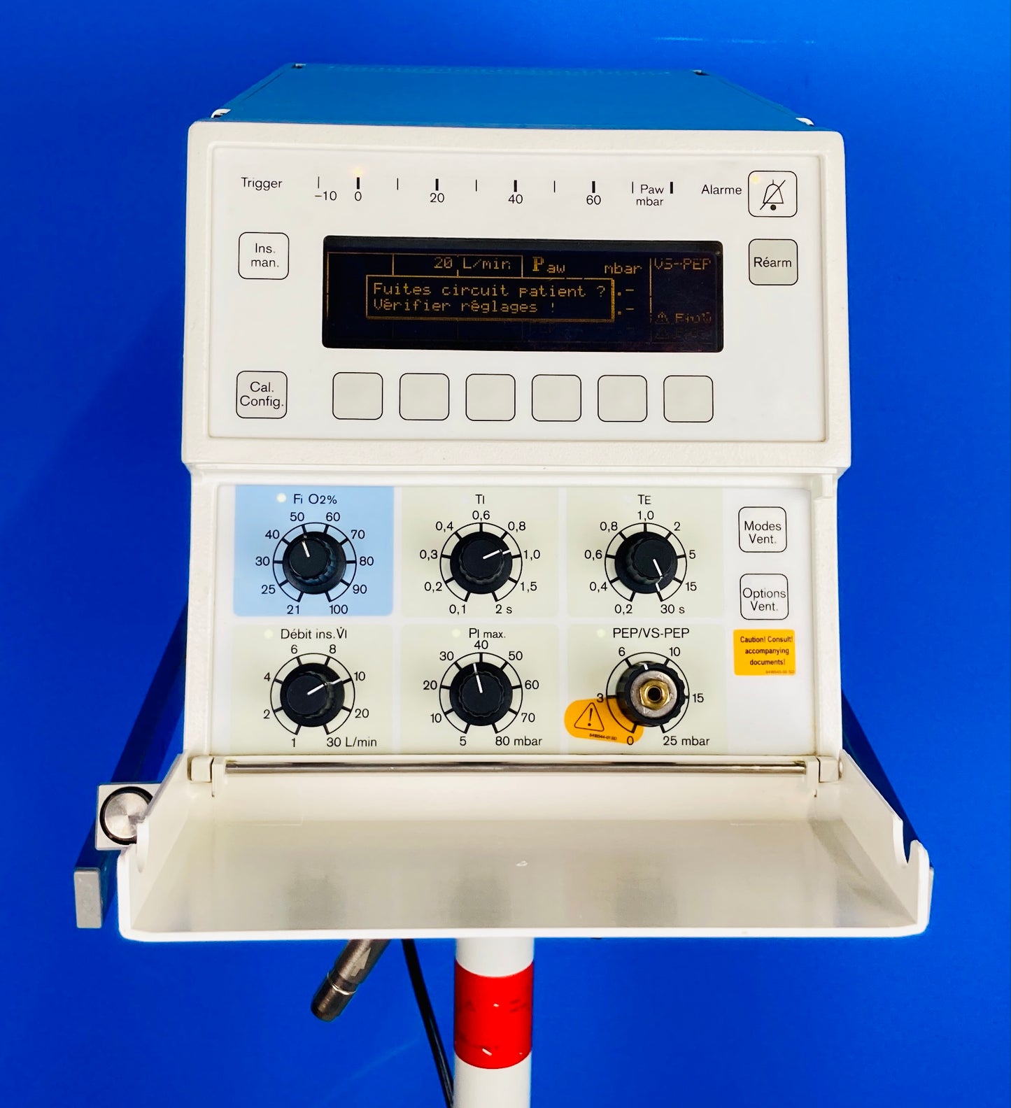 The trigger volume is the volume that a patient must inspire in order to trigger a ventilator breath. It is set in the ventilation modes menu or in the extensions menu.