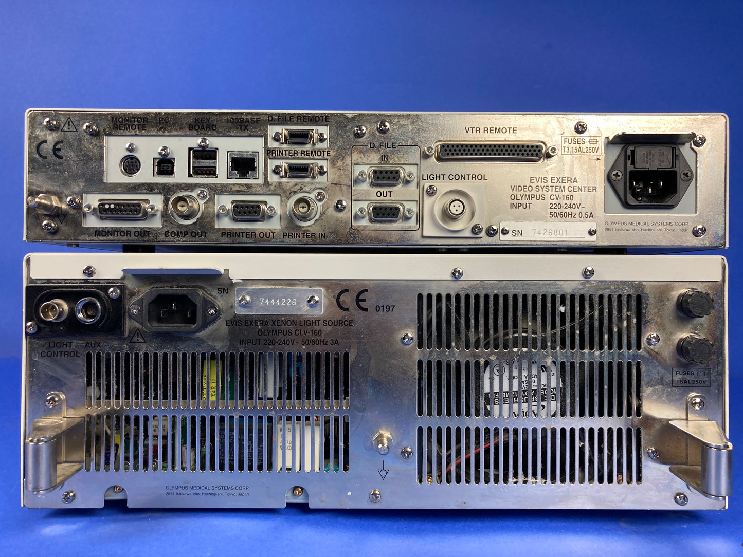Rear side view of the CV-160 system Showing its ports and connectors detail