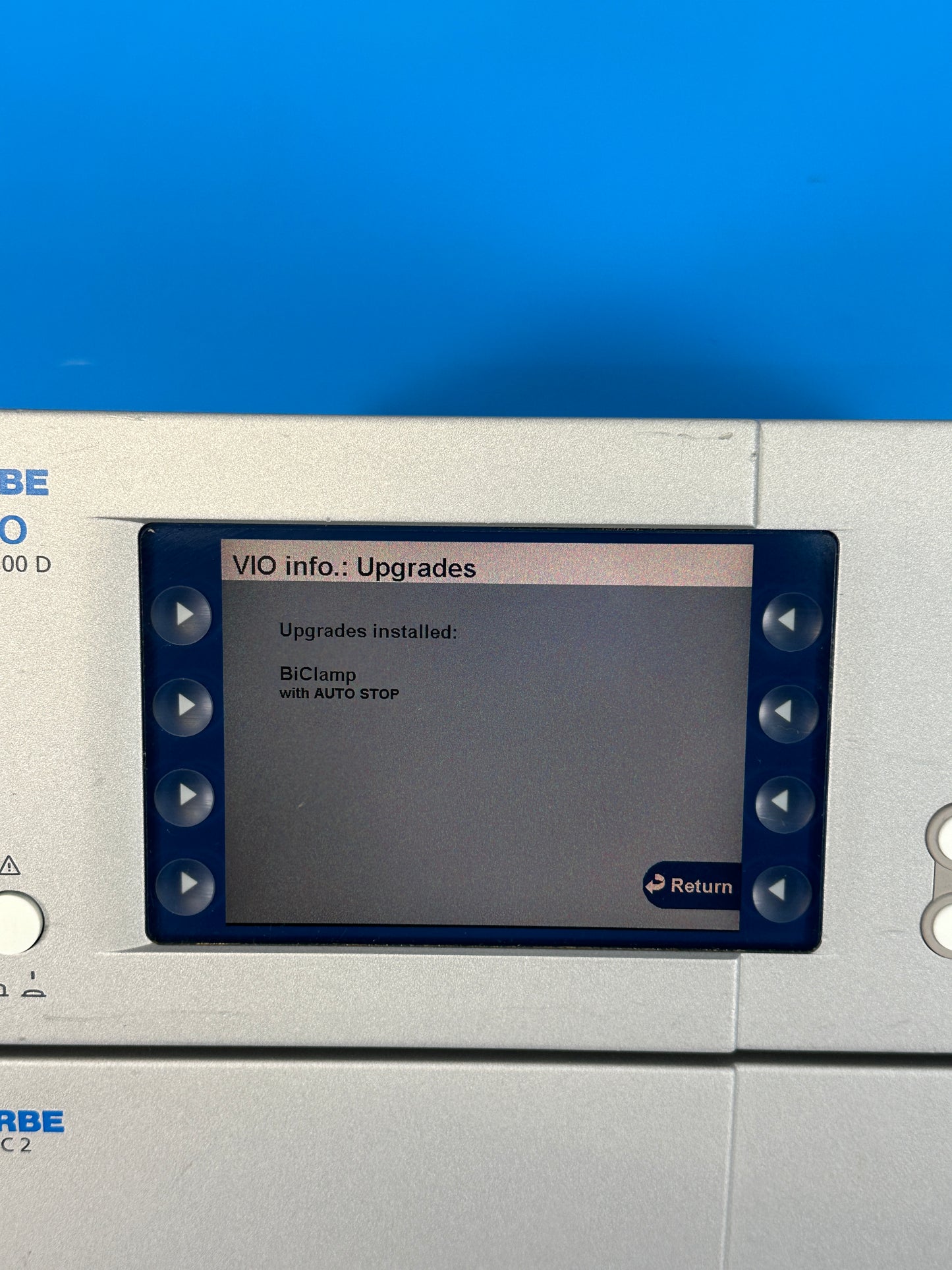 Erbe Vio 300D front panel touch screen shows the details of the system