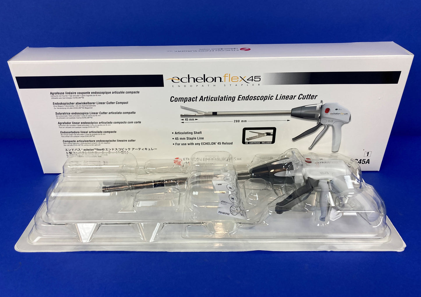 Echelon flex45 is used for transection and resection of liver parenchyma (hepatic vasculature and biliary structures), pancreas, kidney and spleen.