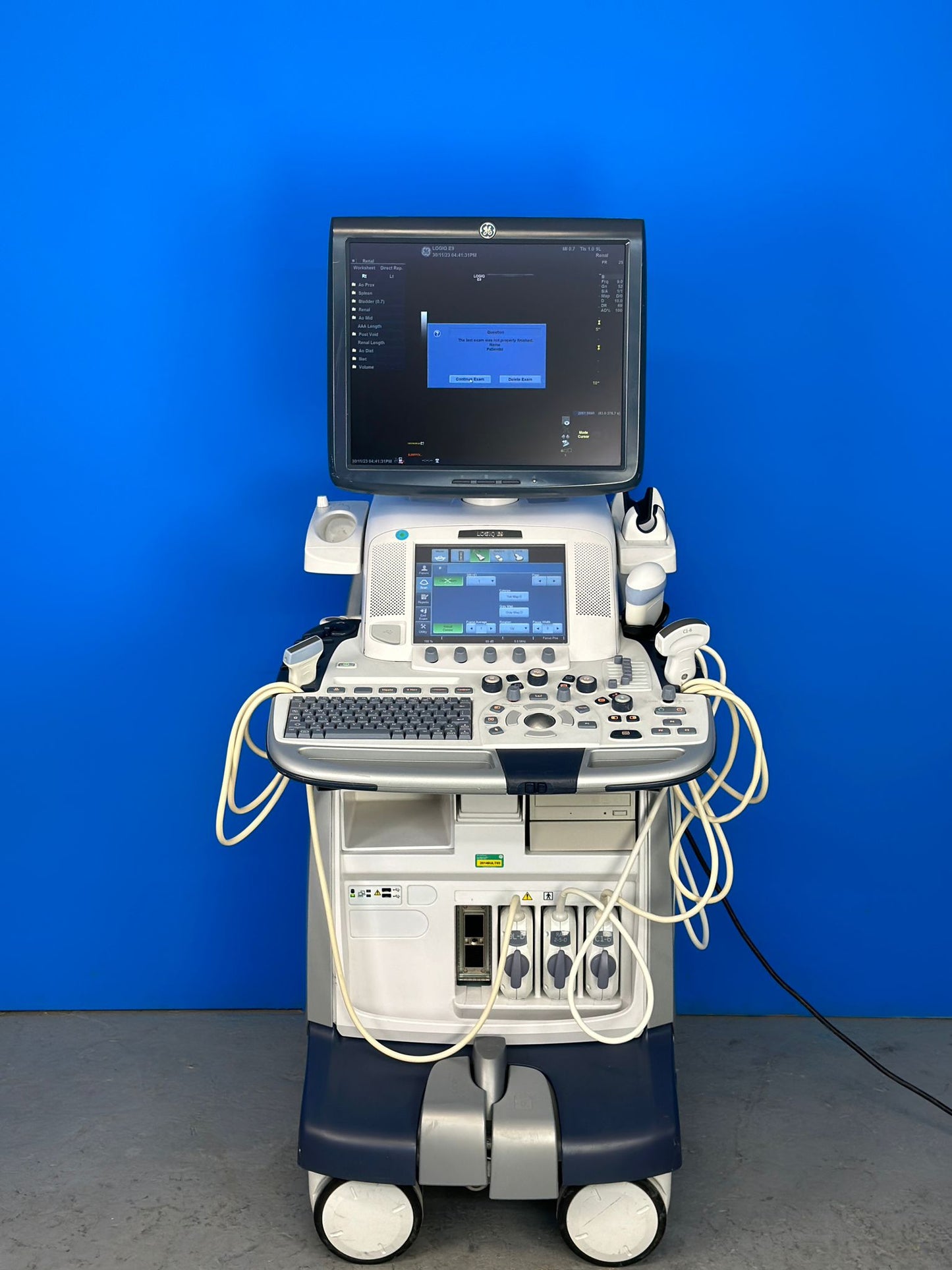 GE Logiq E9 is an Ultrasound machine that provides diagnostic imaging and vital monitoring.