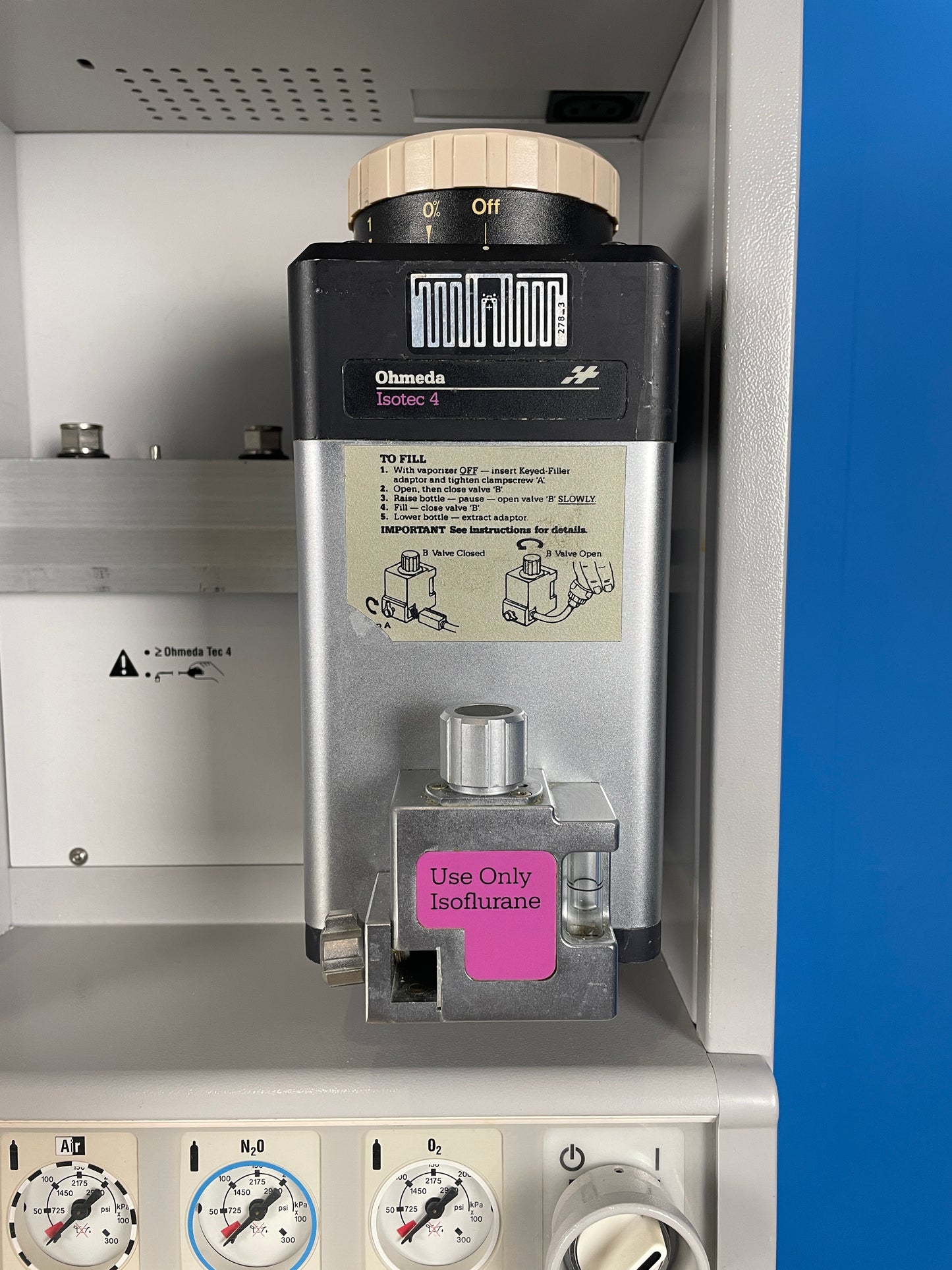 Each vaporizer is agent-specific and is clearly labeled with the anesthetic agent that it is designed for.