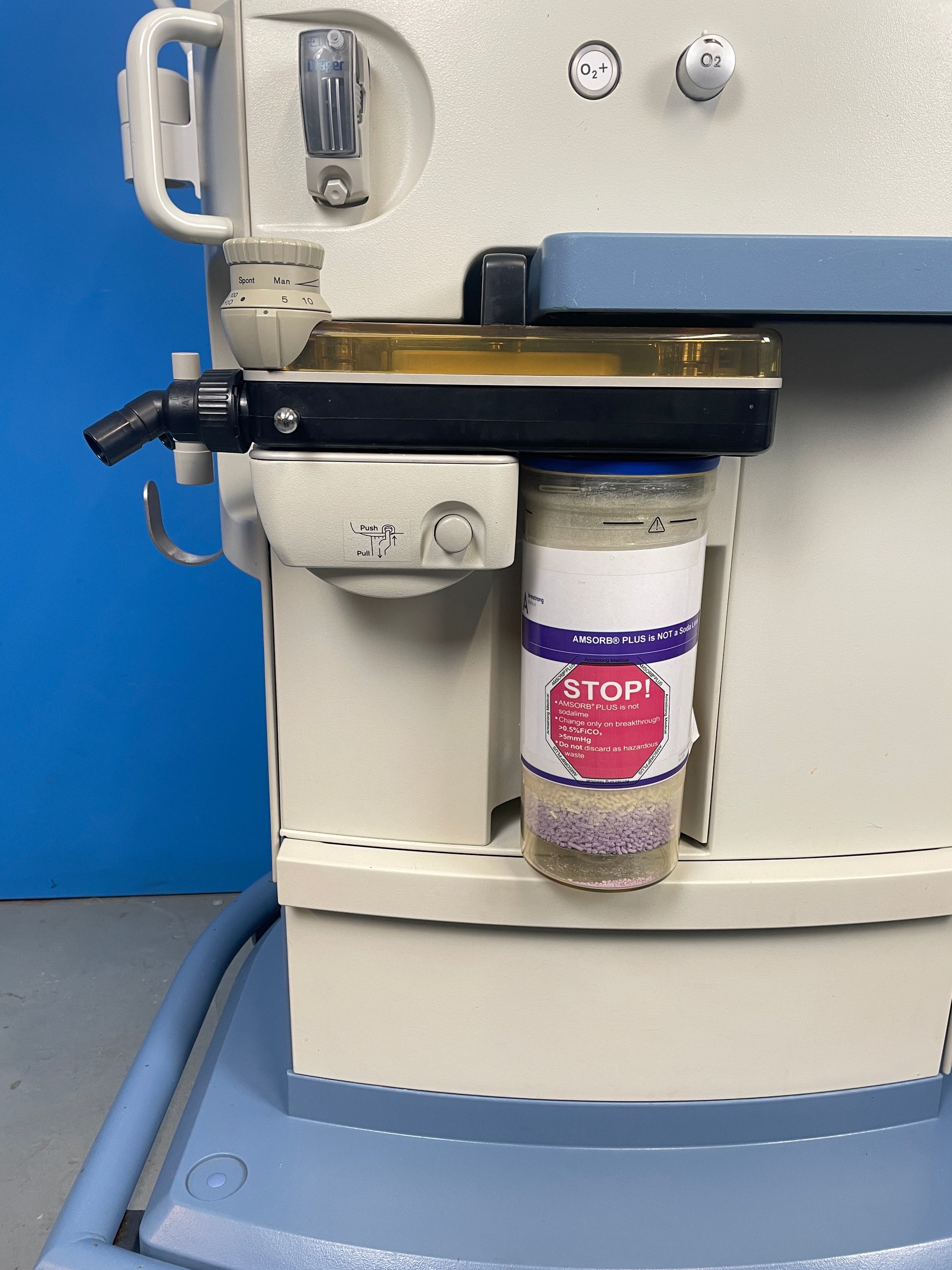 Soda lime is essential for CO2 absorption in inhalation anaesthesia machines with rebreathing systems. The soda lime must be exchanged