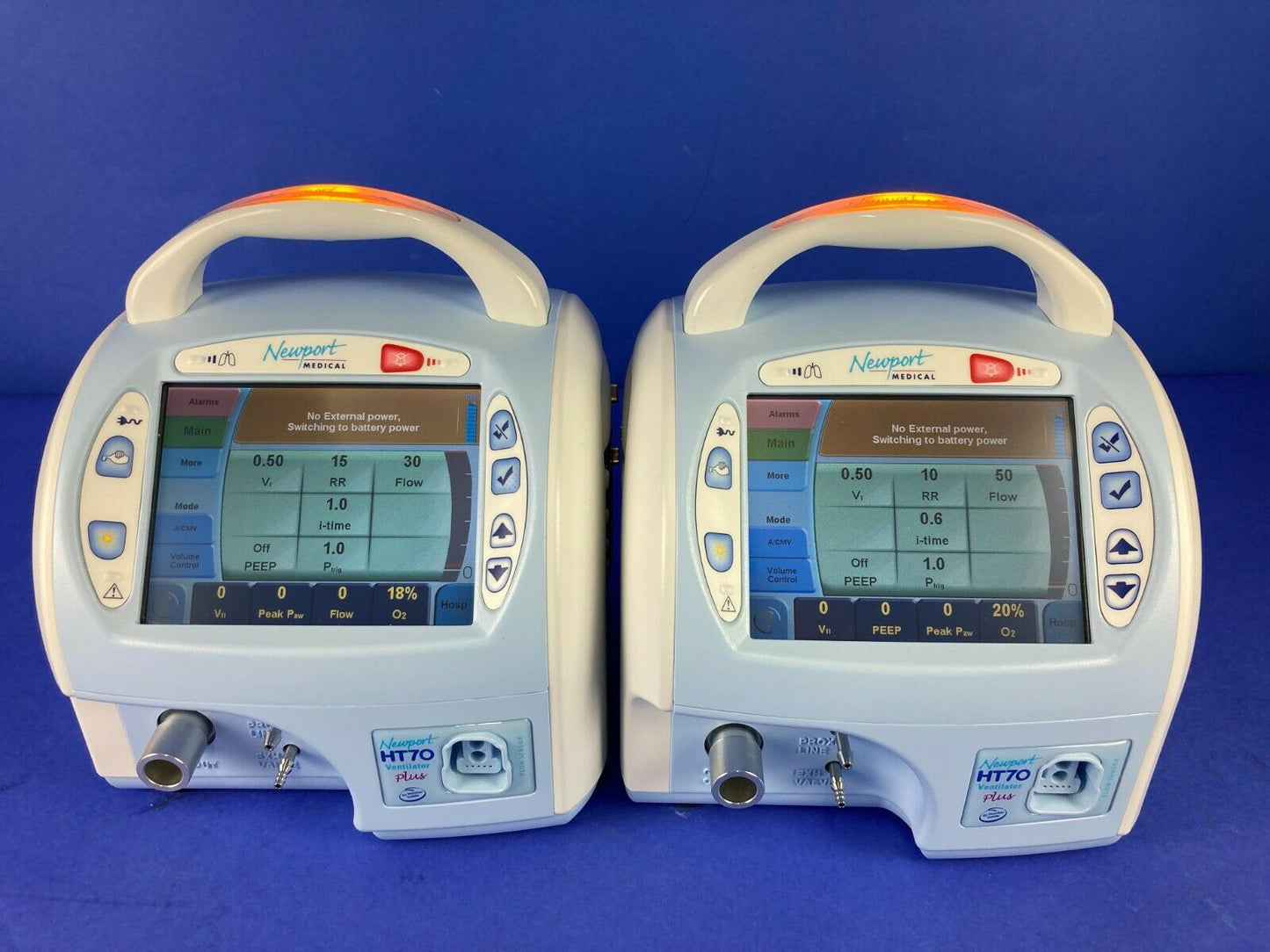 HT70 Plus Touch screen front panel overview inspiratory or expiratory monitoring, flow and pressure triggered alarms