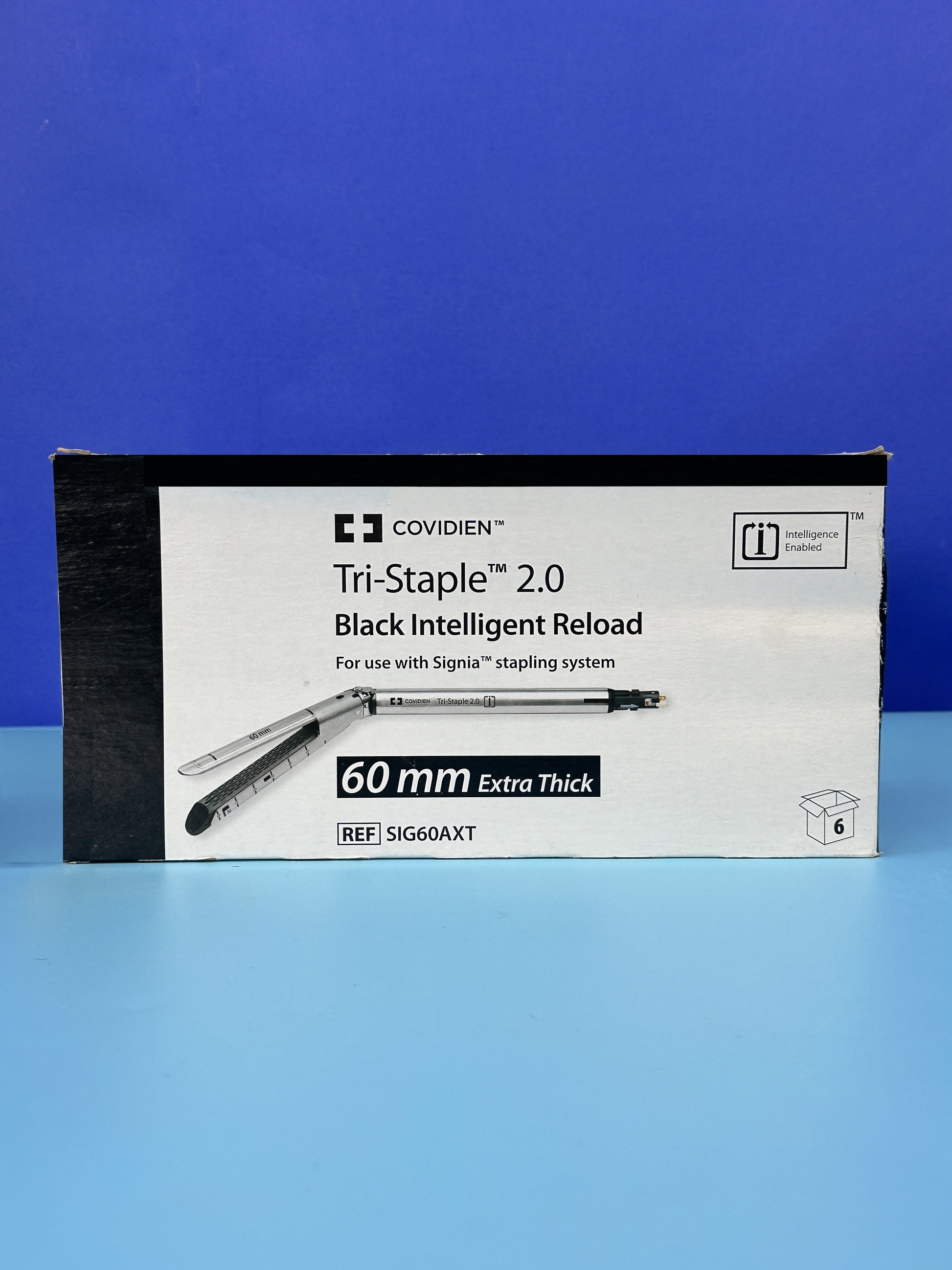 Covidien SIG60AXT Tri-Staple black intelligent reloads less stress on tissue during compression and clamping.