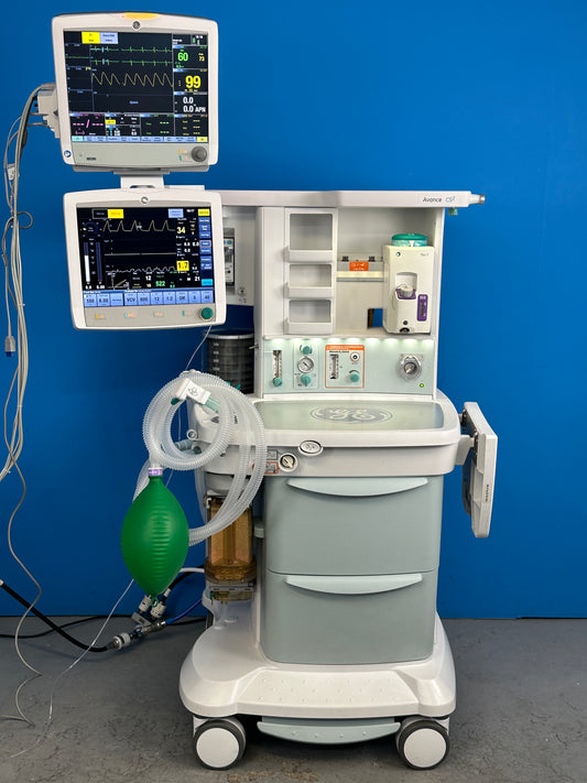 Avance CS2 system utilizes anesthesia delivery, patient monitoring, and data management in one machine. In addition, the Avance CS2 anesthesia machine offers ventilation capabilities and uses the GE 7900 Smartvent ventilator with the system.