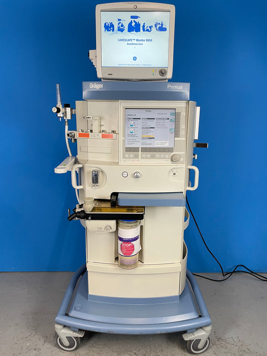 Drager Primus Anaesthesia machine was tested with medical air and test lung and complete ventilation cycles were delivered.  GE B650 Anesthesia Monitor with Modules that shows the parameters