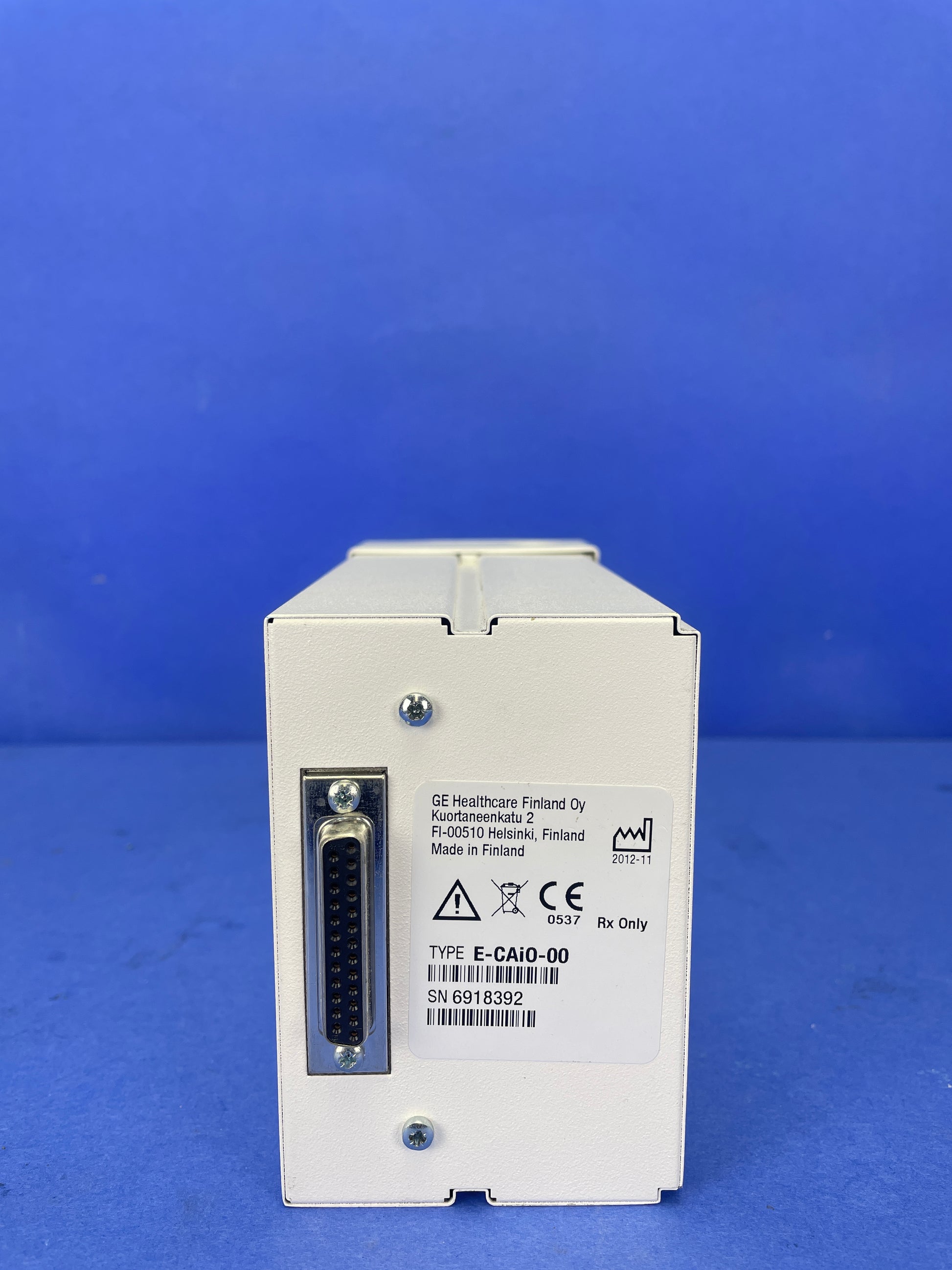 This CARESCAPE Module E-CAIO is a 5 Agent Gas Module used with GE Datex Ohmeda Monitors S5 and other Compact GE Monitors. This Module is designed to measure Oxygen O2, CO2, N2O, Patient Spirometry, and 5 Anesthetic Agents.