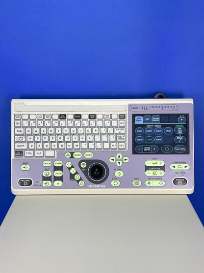 keyboard that includes a touch panel, with fewer and better-positioned keys, a trackball, and LED backlit keys. This allows for more user-friendly operation and seamless integration with the Olympus EVIS endoscopy system.