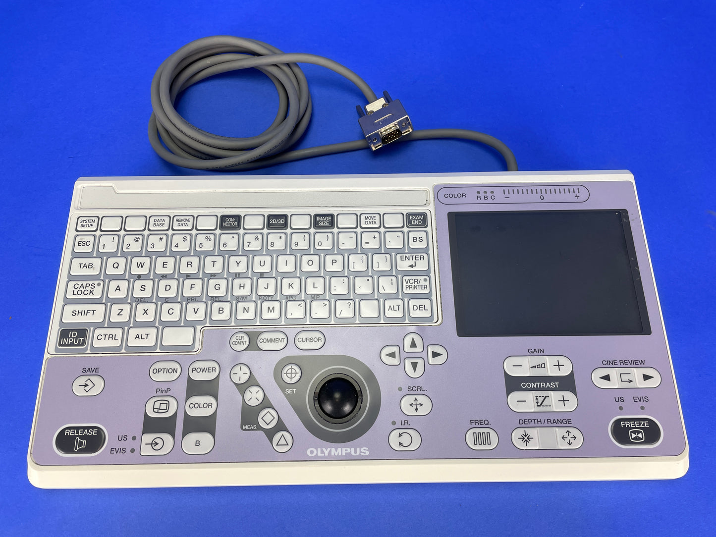 MAJ-1711 EU-ME1 Keyboard  that includes a touch panel, with fewer and better-positioned keys, a trackball, and LED backlit keys. This allows for more user-friendly operation and seamless integration with the Olympus EVIS endoscopy system.