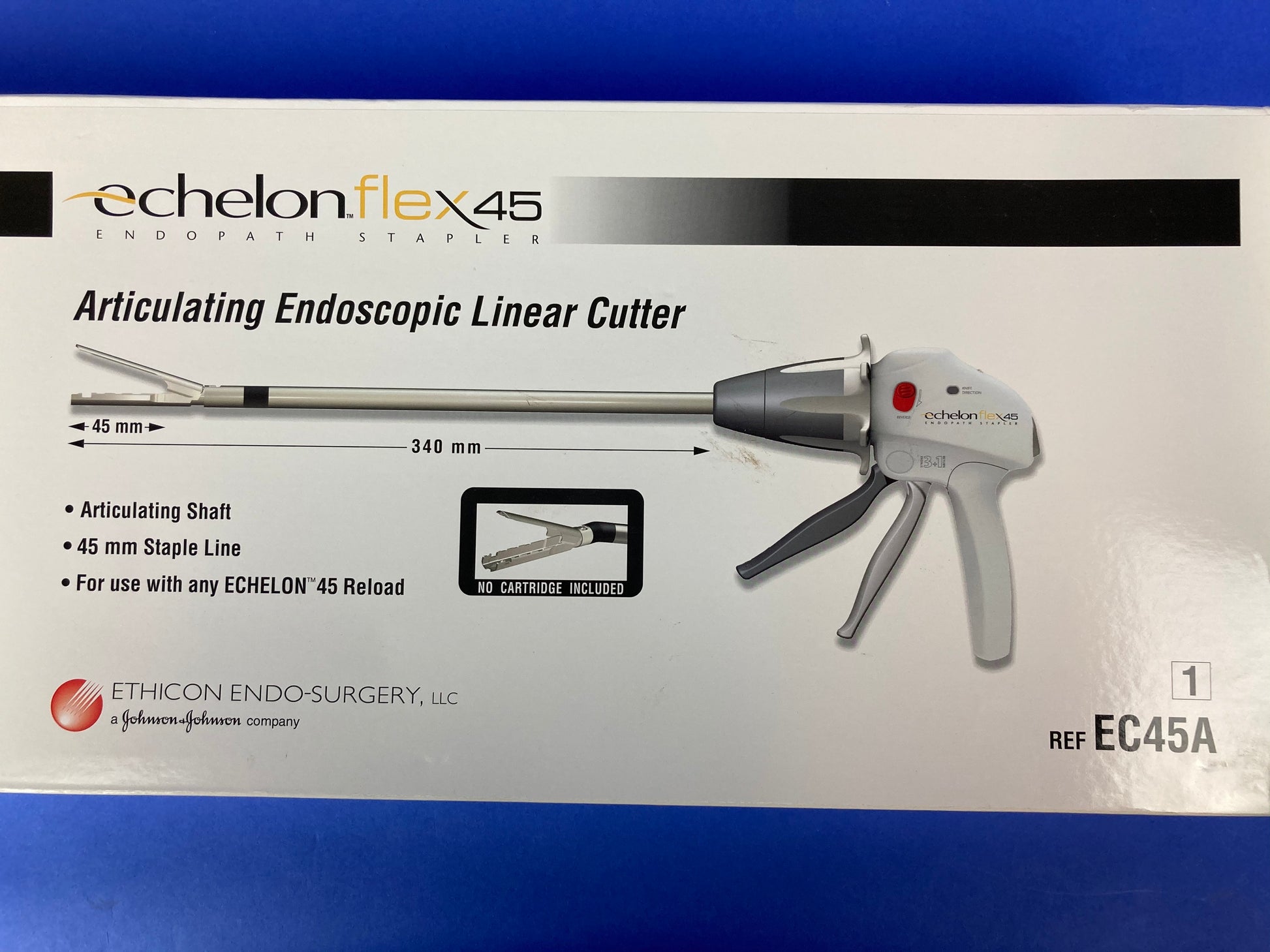 Ethicon Endo-surgery Echelon Flex 45 Articulating Endoscopic Linear Cutter EC45A  Stapler is designed to deliver reliable performance across a wide range of tissue types and thicknesses on a one-handed, easy-to-use platform.