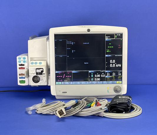 GE Carescape B650 Touch Screen Anesthesia Monitor with CO2 module and GE PSMP Module with ECG, NIBP, CO2 ports with cables 