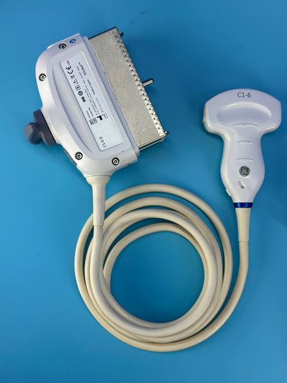 GE C1-6-D Curved Array transducer has a frequency range of 1.5 MHz. - 6.0 MHz.