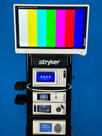 Stryker 1588 Camera Console Unit with AIM (Advanced Imaging Modality) Stryker 1588 AIM Camera Head. Stryker L10 LED Light Source with AIM. Stryker PNEUMO SURE XL (High Flow Insufflator). Stryker VisionPro LED Display Monitor. Stryker SDC3 HD Ultra Information Management System. Trolley