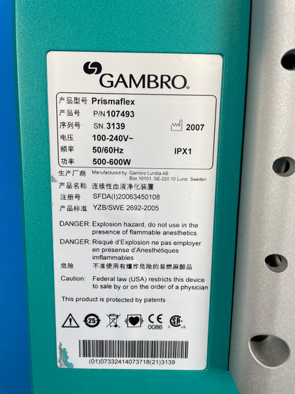 Gambro Prismaflex Dialysis Machine