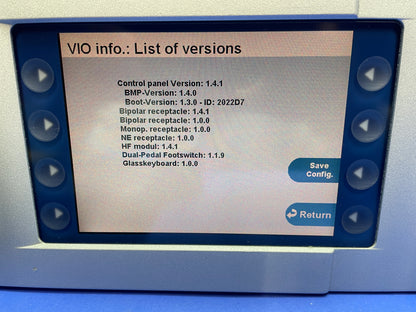 Erbe Vio 300D front panel touch screen shows the details of the system