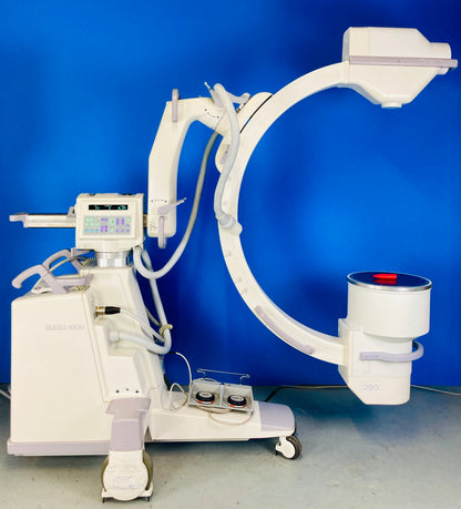 The C-shaped arm connecting the generator and detector, allows movement horizontally, vertically and around the swivel axes, so that X-ray images of the patient are produced from many angles