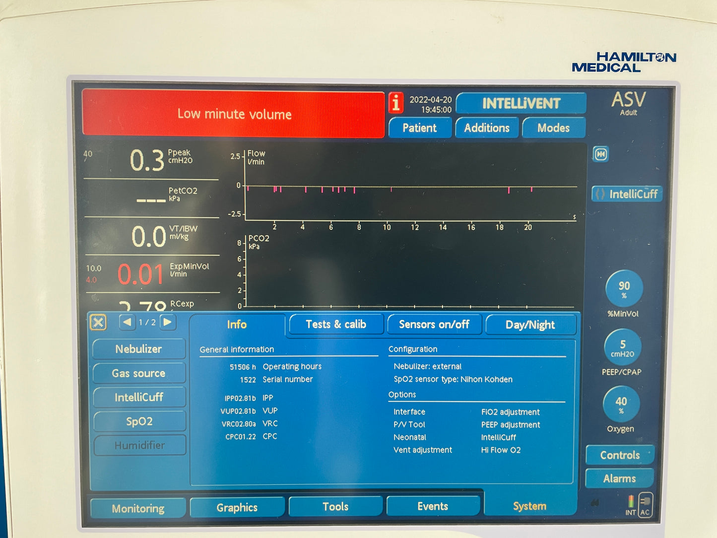 G5 ICU Ventilator additonal features shown on screen