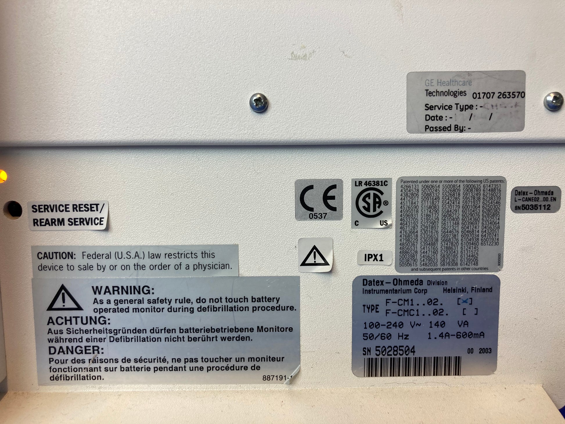 Rear side panel of the monitor shows its Specific Details