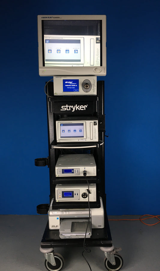 Stryker 1188 Camera Control Unit.  Stryker 1188 Camera Head. Stryker L8000 LED Light Source. Stryker PNEUMO SURE XL High Flow Insufflator. Stryker SDC Ultra HD Information Management System Stryker Viewing Monitor Stryker Trolley Printer
